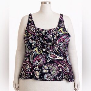 Lands End Tankini Swim Top 24W Paisley Floral Tummy Control Plus Size